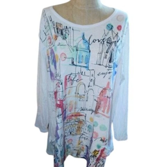 Jess & Jane Size XL Artsy Scoop neck 3/4 Sleeve Knit Blouse Top W/ pockets - Picture 1 of 2